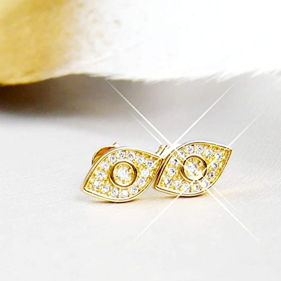 14K Gold Plated Evil Eye Earrings 2 Pairs - Picture 3 of 8